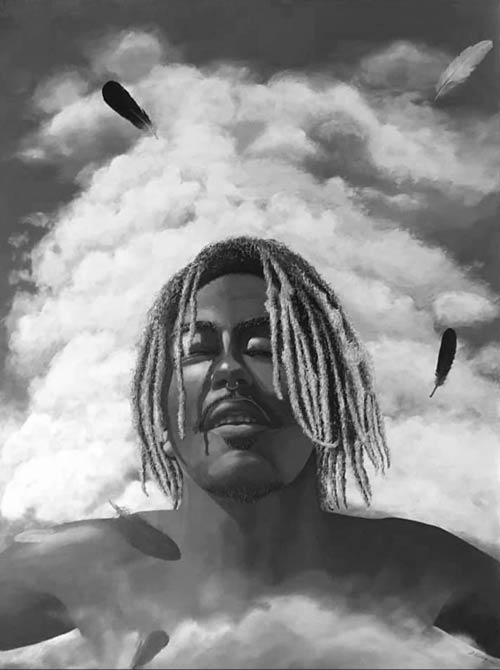 artwork, The messenger, acrylic on canvas