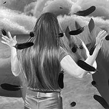 Wild Horses - 3ft x 4ft acrylic paint on canvas of woman and two wild horses artwork by Sherrie Pettigrew